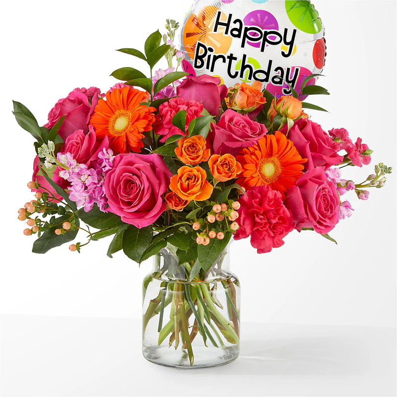 Fiesta Bouquet with Birthday Balloon - Style:Exquisite