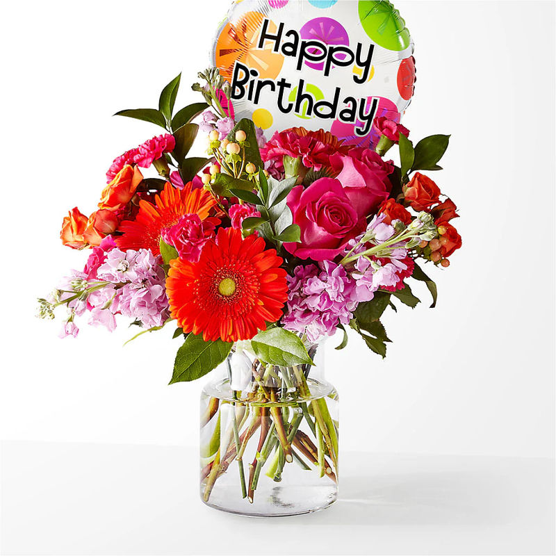 Fiesta Bouquet with Birthday Balloon - Style:Premium