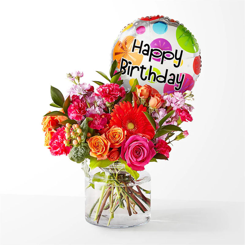 Fiesta Bouquet with Birthday Balloon - Style:Deluxe
