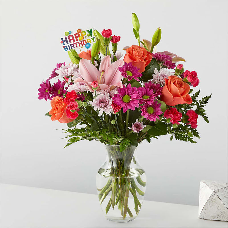 Light of My Life Bouquet & Happy Birthday Topper - Style:Deluxe