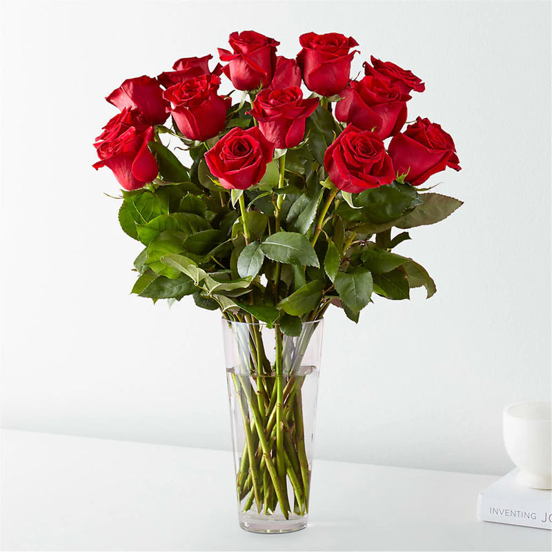 Long Stem Red Rose Bouquet - Style:Deluxe - 18 Red Roses