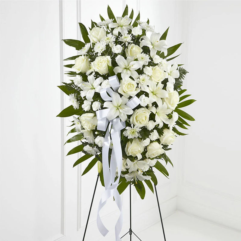 Exquisite Tribute Standing Spray-White Ribbon - Style:Standard
