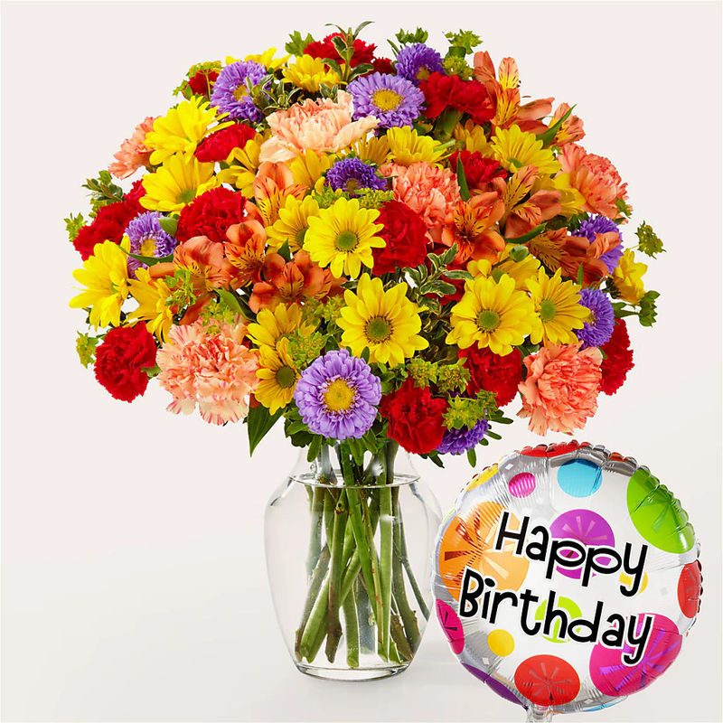 Kaleidoscope Bouquet with Birthday Balloon