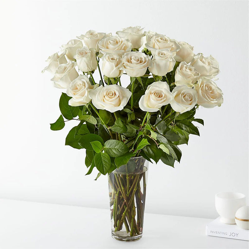 Long Stem White Rose Bouquet - Style:Premium - 24 White Roses