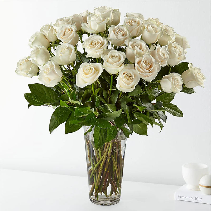 Long Stem White Rose Bouquet - Style:Exquisite - 36 White Roses
