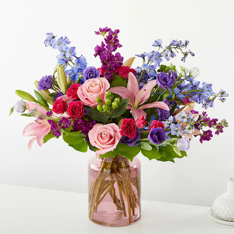 Breezy Meadows Bouquet - Style:Deluxe with Blush Vase