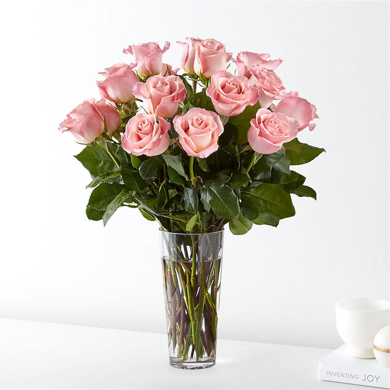Long Stem Pink Rose Bouquet - Style:Deluxe - 18 Pink Roses