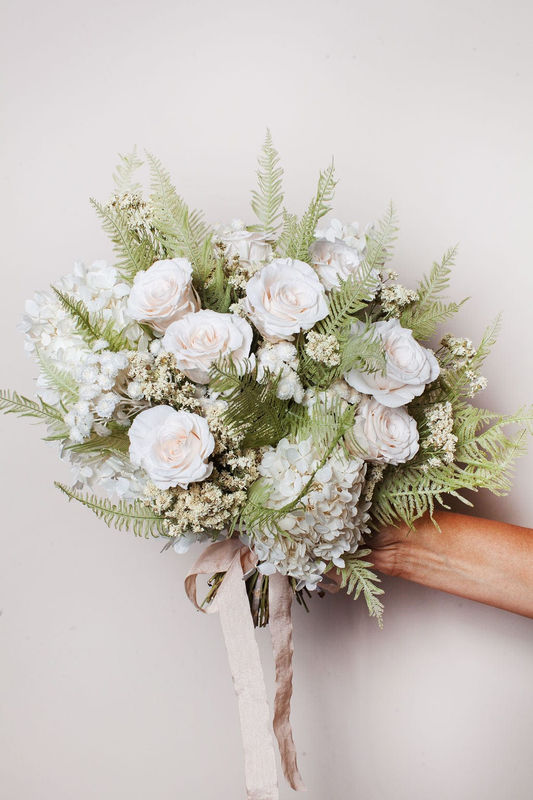 White Green Garden Rose Bridal Bouquet