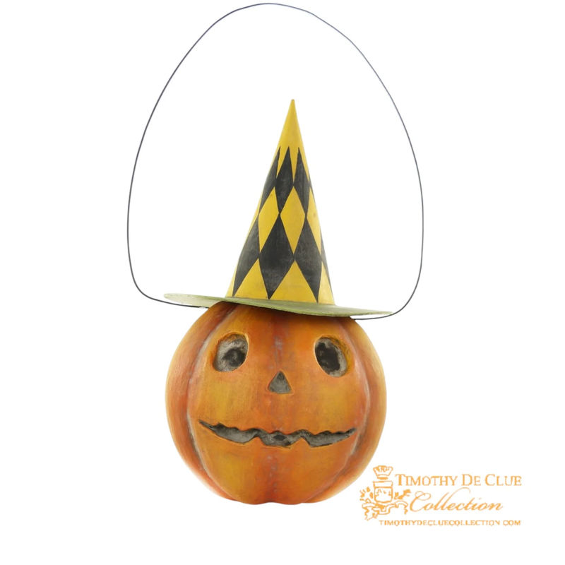 Nocturnal Pumpkin Partier Candy Bucket | Fall Halloween Decor Vintage Inspired Paper Mache