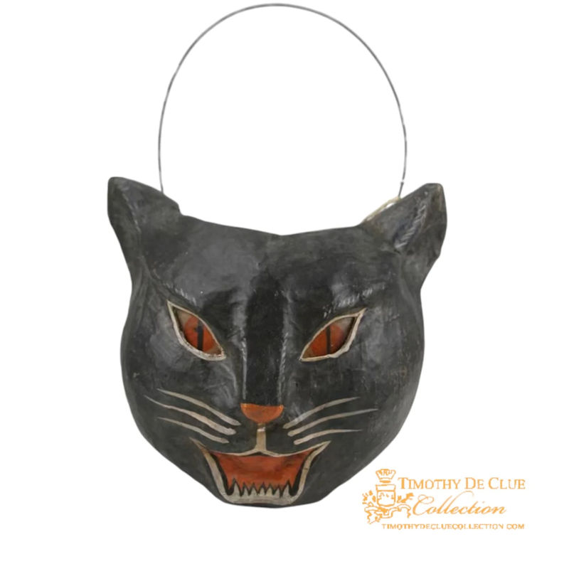 Vintage Scaredy Cat Candy Bucket | Fall Halloween Decor Vintage Inspired Paper Mache