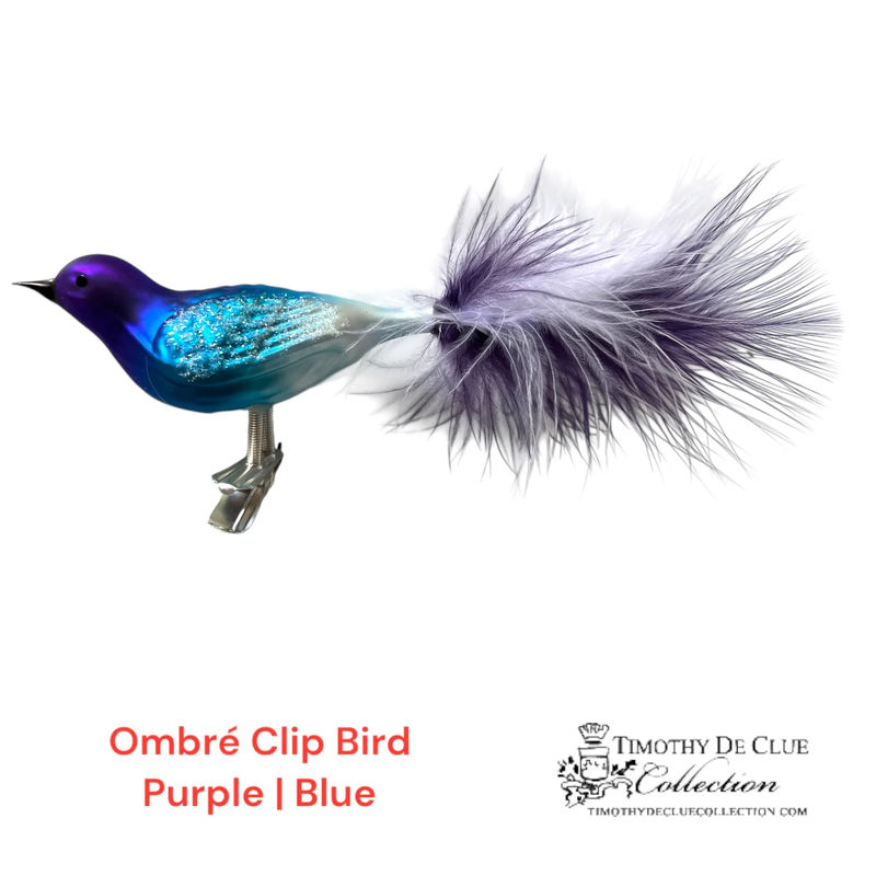 Hombre Glass bird Clip Purple/Blue Christmas Ornament