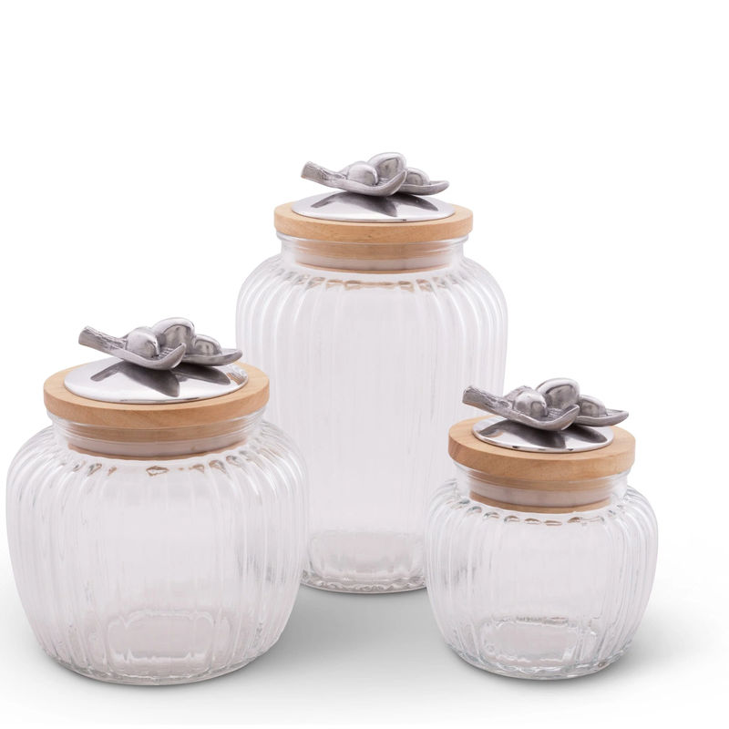 Olive Knob Glass Canisters - Size:Set of 3