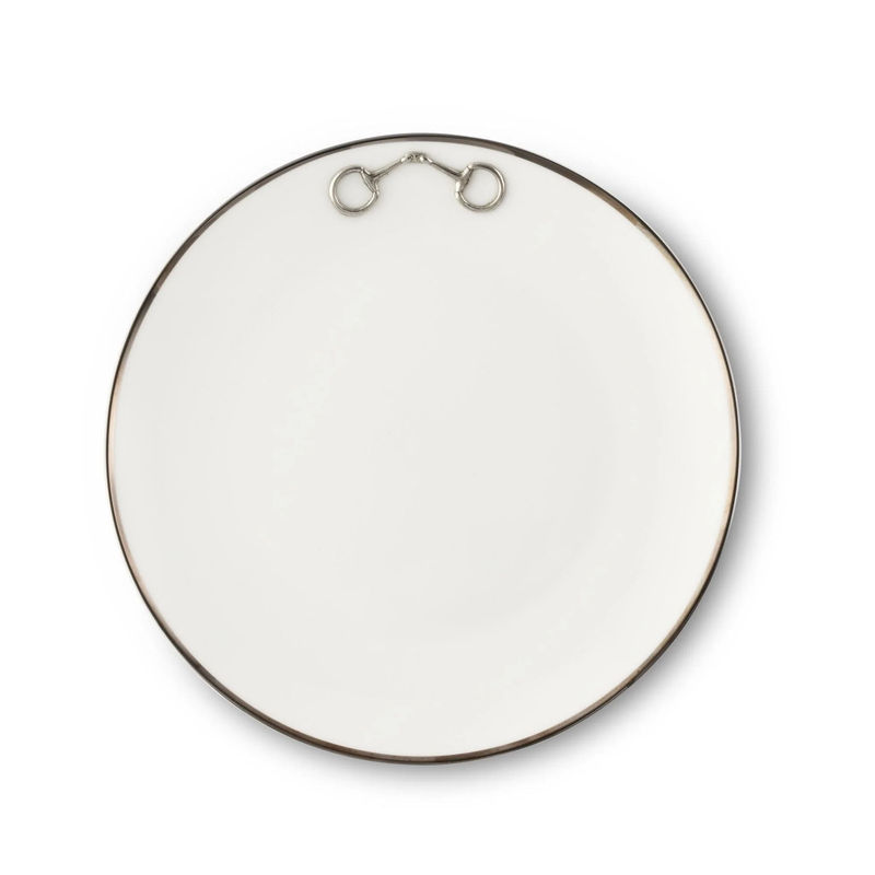 Pewter Bit Bone China Round Salad / Dessert Plate Platinum Rim
