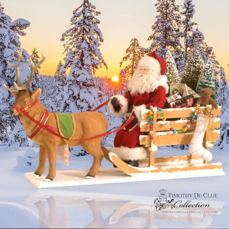 Collectors Vintage Inspired Santa Belsnickle in a One Reindeer Open Sleigh