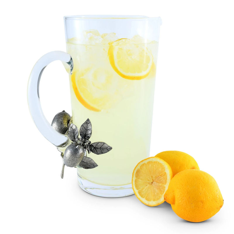 Glass Pitcher Pewter Lemon Bouquet Handle