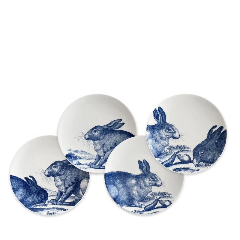 Bunnies Small Plates, Set of 4 - Size:Set of 4 - Color:Blue Bunnies