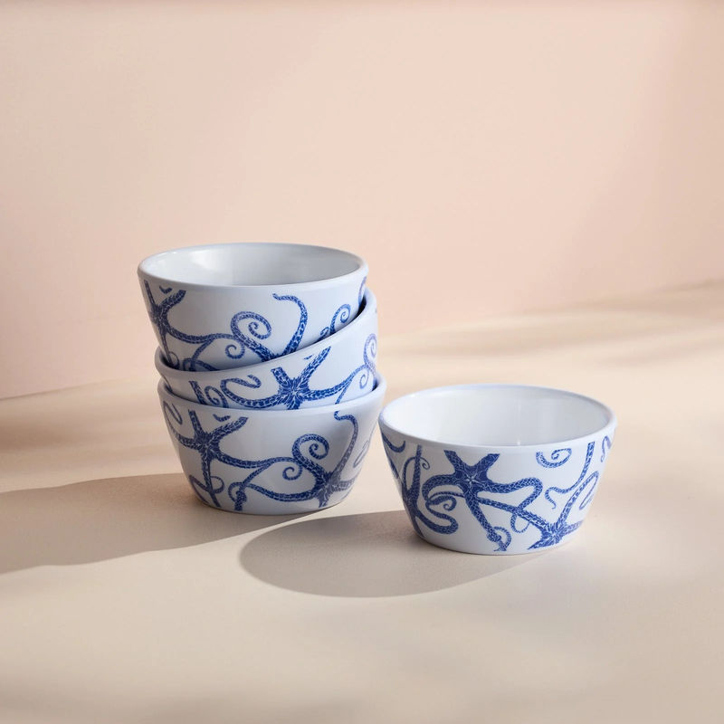 Starfish Melamine Snack Bowls, Set of 4