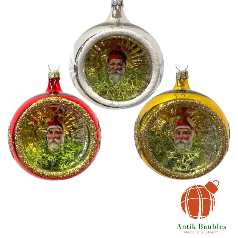 Santa Ephemera Reflector- Set of 3  | 3.25 in - Antik Baubles Christmas Ornament