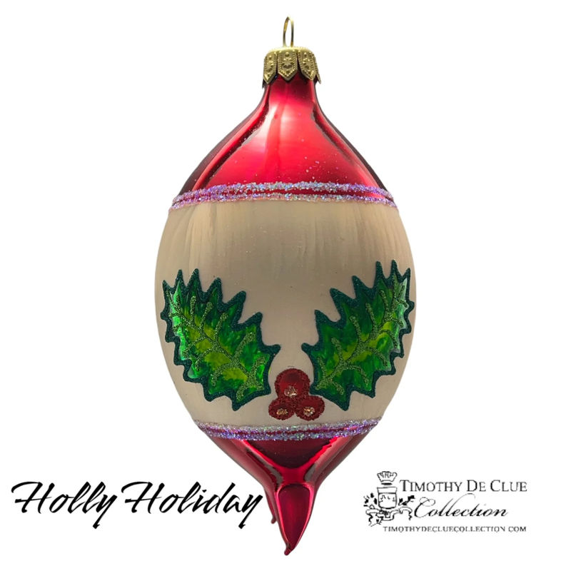 Holly Holidays- Hand Blown Glass Christmas Ornament | Made in Poland