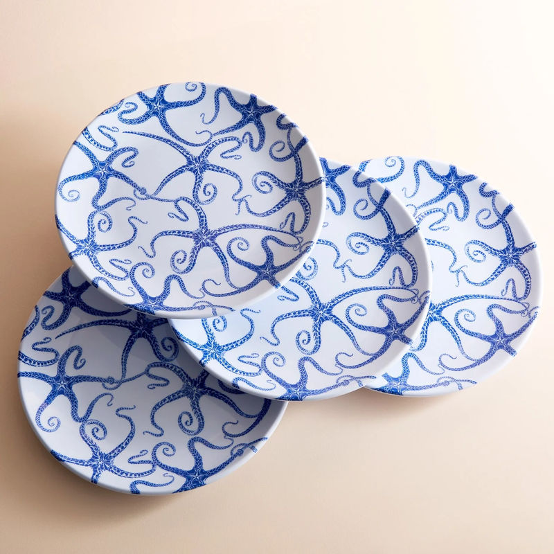 Starfish Melamine Dinner Plates, Set of 4