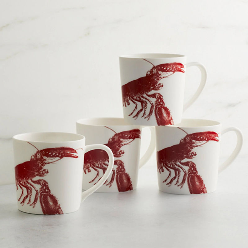 Lobster Mug - Size:Set of 4 - Color:Lobster Red