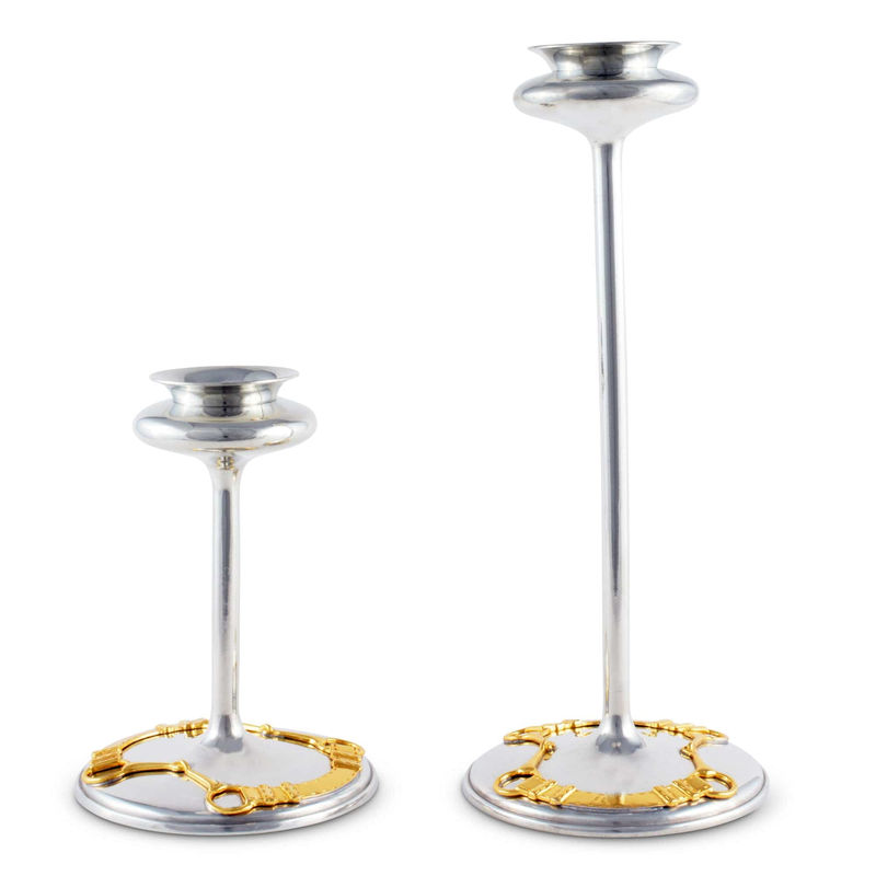 Golden Equestrian Candlestick Taper / Tea Light - Size:Short - 7" Height