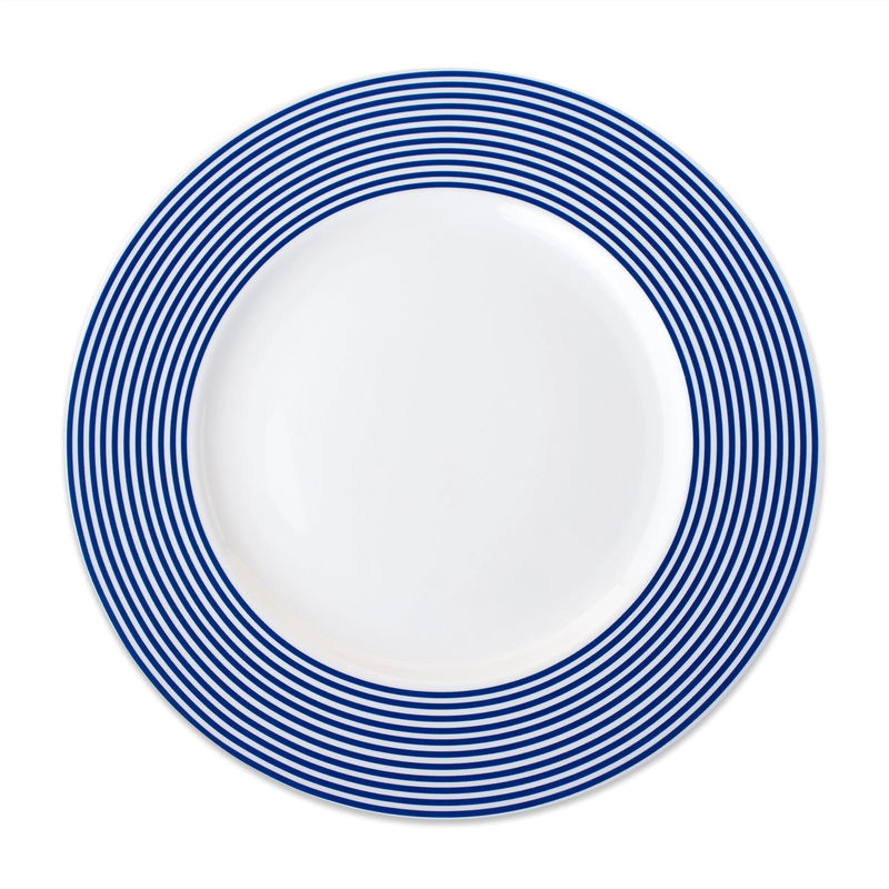 Newport Stripe Rimmed Dinner Plate - Size:Single - Color:Stripe Blue