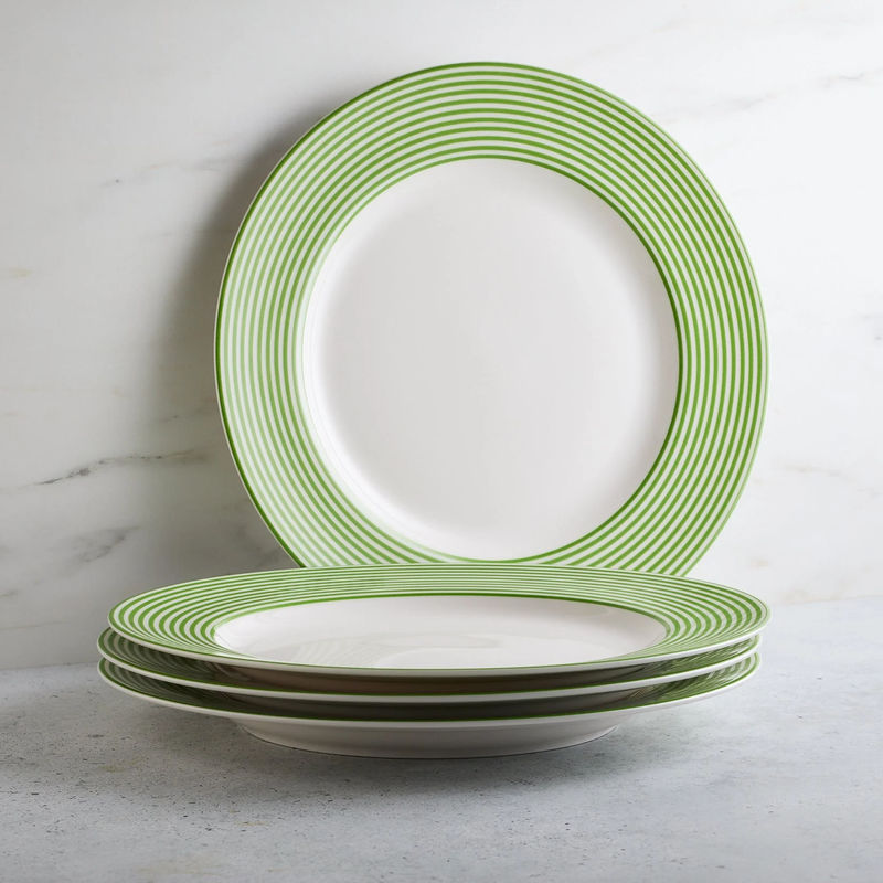 Newport Stripe Rimmed Dinner Plate - Size:Set of 4 - Color:Stripe Verde