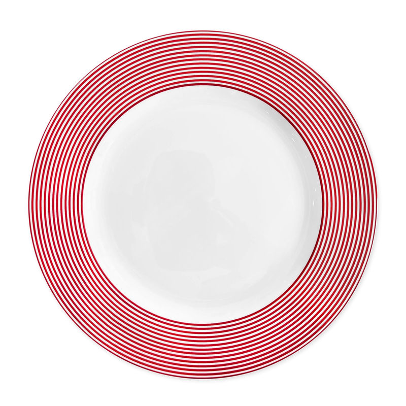 Newport Stripe Rimmed Dinner Plate - Size:Single - Color:Stripe Crimson