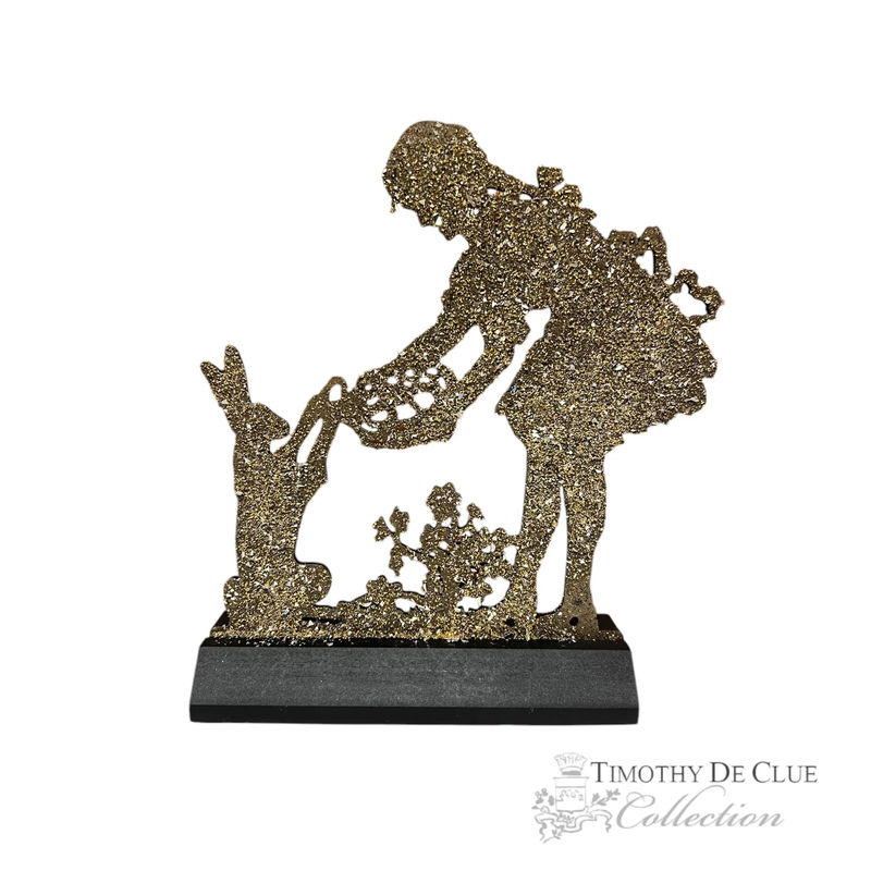 Bunny Gathering Eggs Left Glitter Silhouette - Timothy De Clue Exclusive Easter Decor