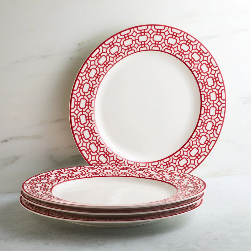 Newport Garden Gate Rimmed Dinner Plate - Size:Set of 4 - Color:Garden Gate Crimson
