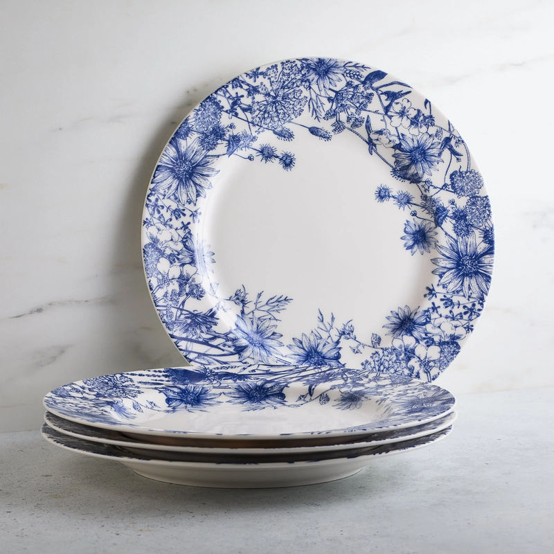 Summer Blues Rimmed Dinner Plate - Size:Set of 4
