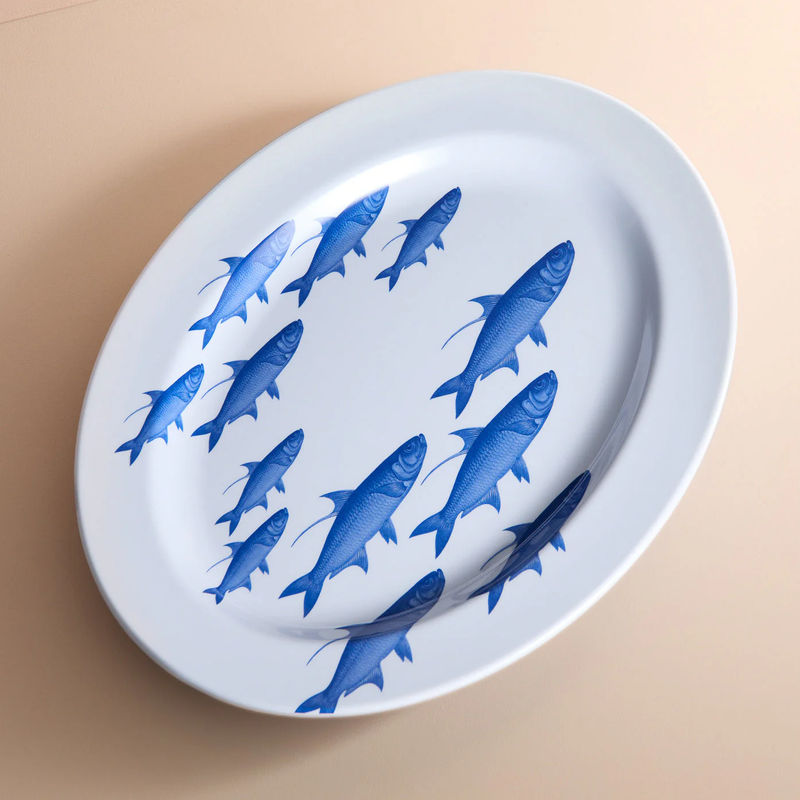 School of Fish Melamine Oval Rimmed Platter