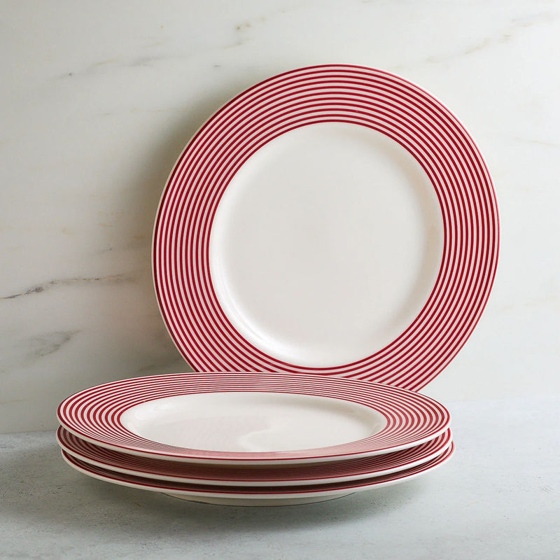 Newport Stripe Rimmed Dinner Plate - Size:Set of 4 - Color:Stripe Crimson