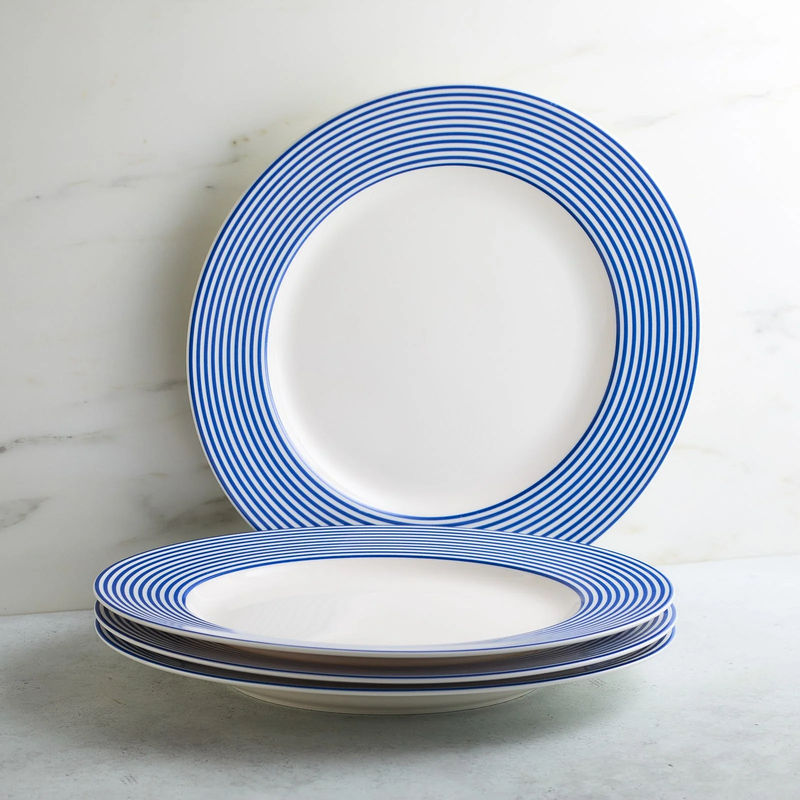 Newport Stripe Rimmed Dinner Plate - Size:Set of 4 - Color:Stripe Blue