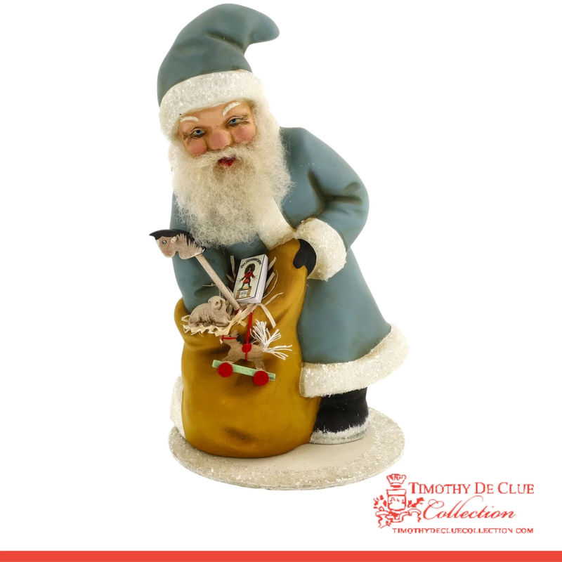 Blue Santa Candy Container - German Paper Mache Christmas Collection