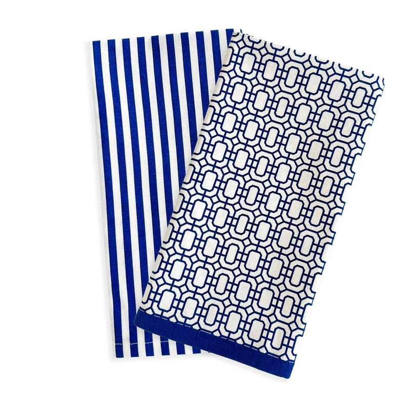 Newport Garden Gate & Pinstripe Kitchen Towels, Mixed Set of 2 - Color:Garden Gate Blue