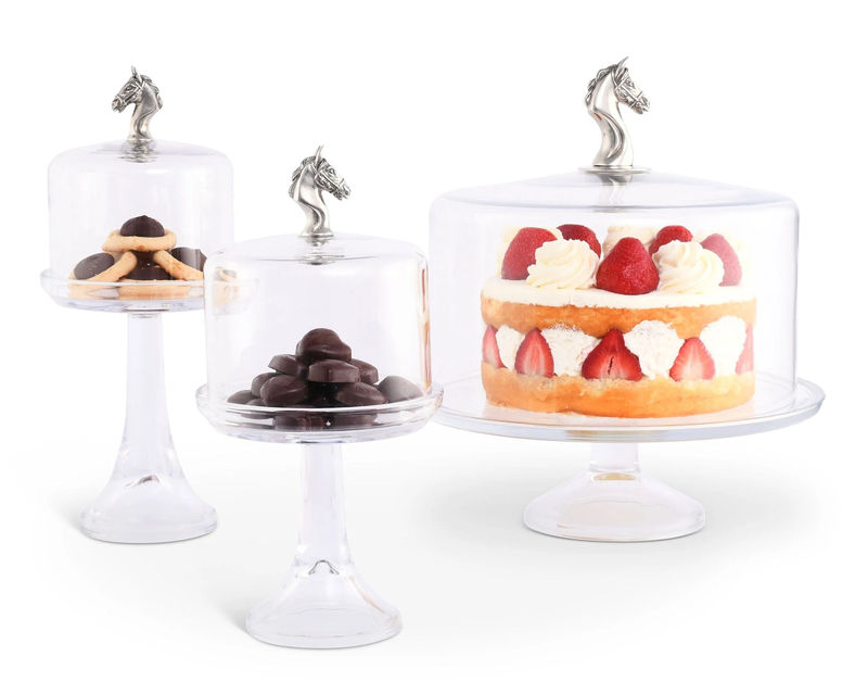 Horse Glass Covered Cake / Dessert Stand - Size:Cake - 12" D x 4" H