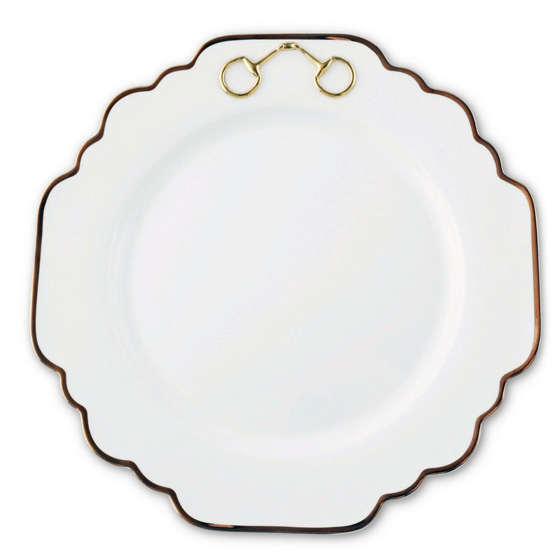 Gold Bit Bone China Scallop Dinner Plate Gold Rim