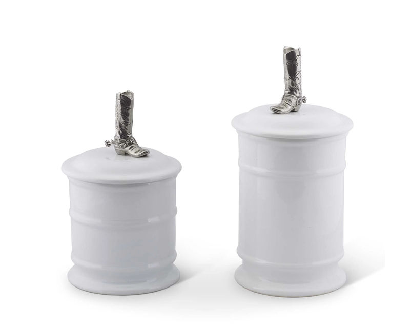 Cowboy Boot Stoneware Canister - Size:Short  H: 10.25" W: 6" Holds 5 cups of dry goods