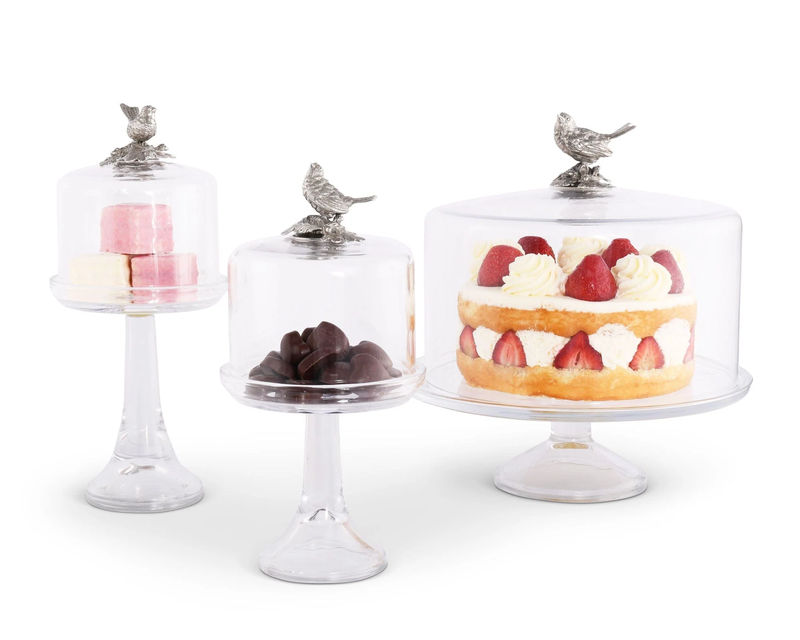 Song Bird Glass Covered Cake / Dessert Stand - Size:Cake - 12" D x 4" H