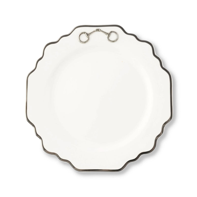 Pewter Bit Bone China Scallop Salad / Dessert Plate Platinum Rim