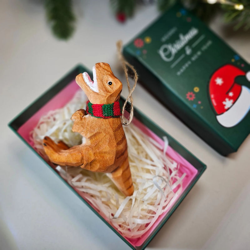 Tyrannosaurus Rex with Scarf Hanging Christmas Tree Ornament – Gift Box Included - Style:TRex- Green GiftBox