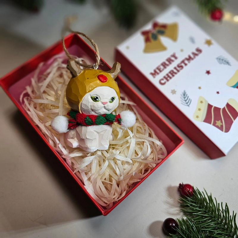 Cat with Scarf Hanging Christmas Tree Ornament – Gift Box Included - Style:WI-H-CatDeer-WhiteBox