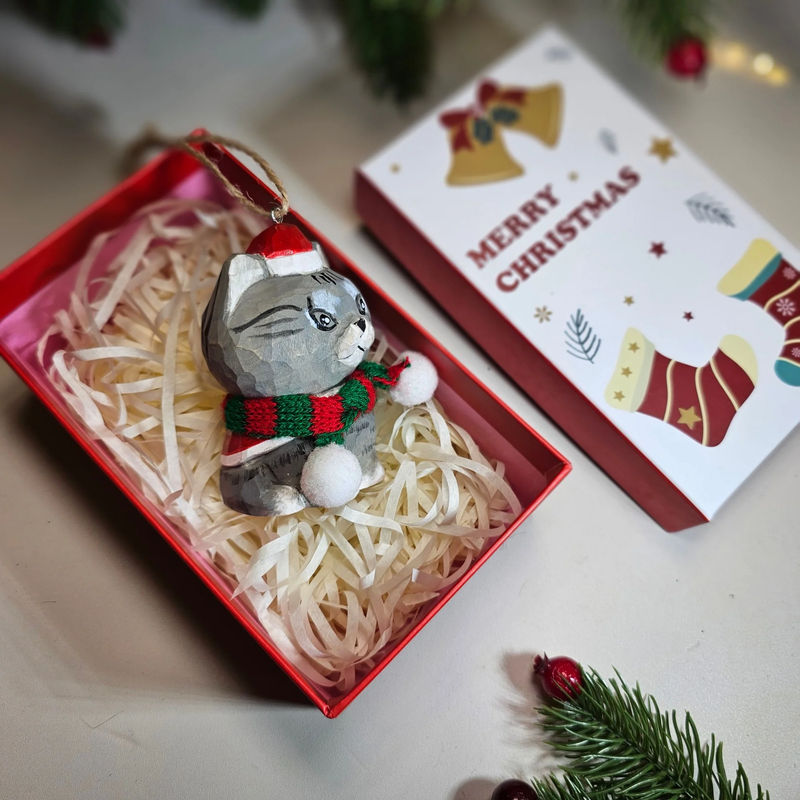 Cat with Scarf Hanging Christmas Tree Ornament – Gift Box Included - Style:WI-H-Cathat-WhiteBox