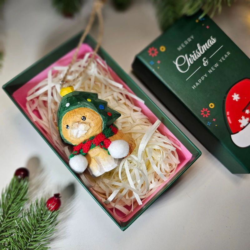 Cat with Scarf Hanging Christmas Tree Ornament – Gift Box Included - Style:WI-H-Cattree-GreenBox