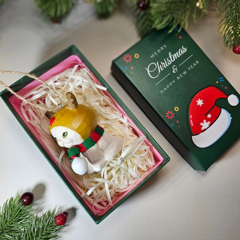 Cat with Scarf Hanging Christmas Tree Ornament – Gift Box Included - Style:WI-H-CatDeer-GreenBox