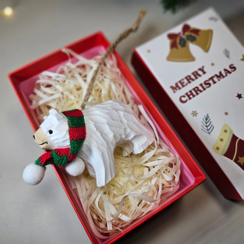 Bear with Scarf Hanging Christmas Tree Ornament – Gift Box Included - Style:White Bear With White Gift Box
