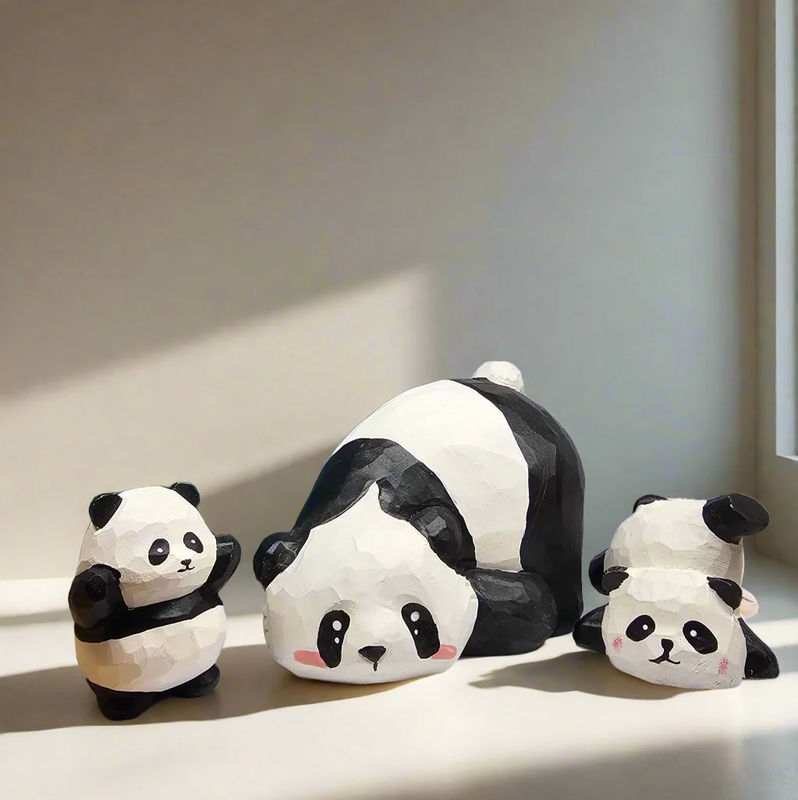 Handcrafted Panda Wooden Figurine - Style:Set of 3
