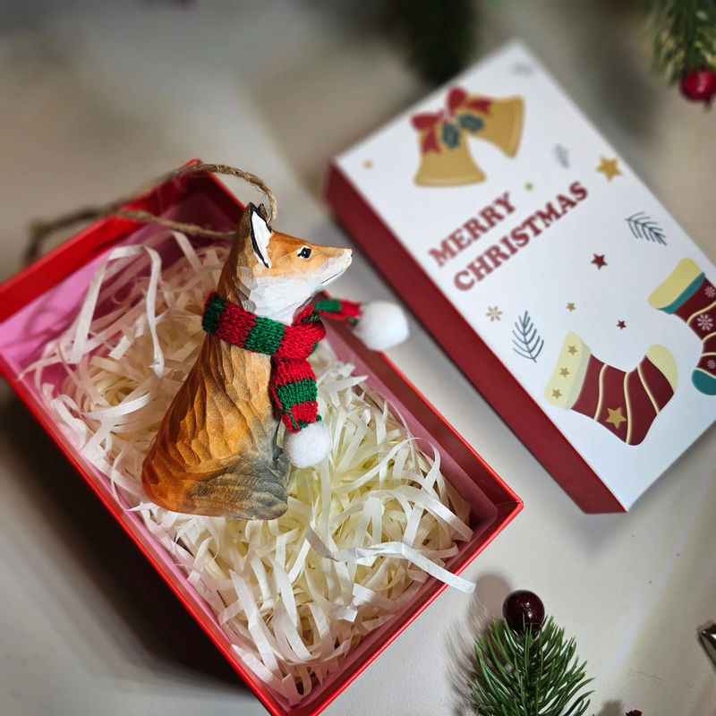 Fox with Scarf Hanging Christmas Tree Ornament – Gift Box Included - Style:Fox-Stting-WhiteBox